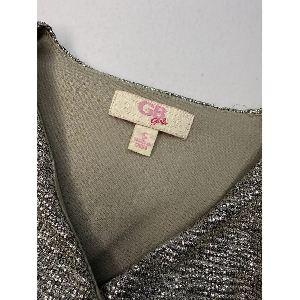 GB Girls, Silver Metallic Jumpsuit Size Small Wide Leg Party Sparkle